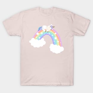 Cute unicorn laid on a rainbow T-Shirt